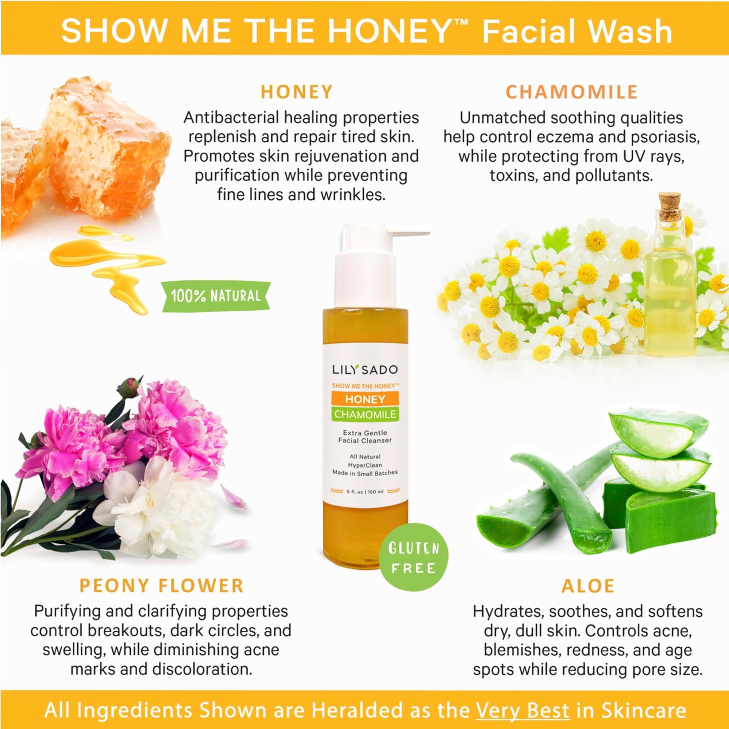 LILY SADO SHOW ME THE HONEY™ Extra Gentle Face Cleanser - Natural, Cruelty-Free Facial Wash Cleanses, Balances & Soothes - Reduces Pores & Blackheads - 5oz