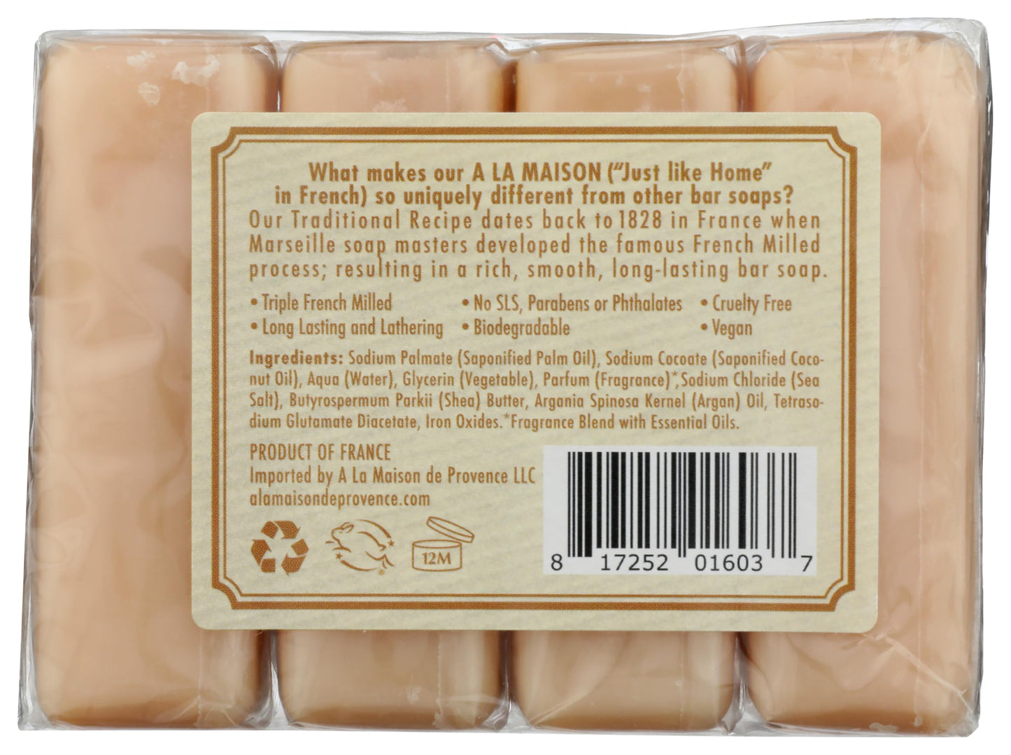 A LA MAISON Orange Bergamot Bar Soap - Triple French Milled Natural Moisturizing Hand Soap Bar (4 Bars of Soap, 3.5 oz)