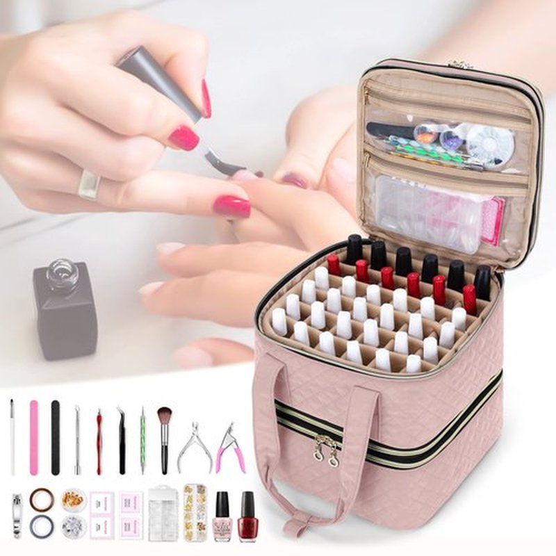 YARWO Nail Polish Organizer Case Holds 72 Bottles (15ml/0.5 fl.oz), Detachable 3 Layers Nail Polish Storage Bag with Removable dividers for Nail Lamp and Nail Art Manicure Tools, Dusty Rose (Bag Only)