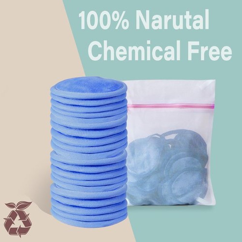 Nugilla Makeup Remover Pads, 18 Packs Microfiber Face Cloth with a Washable Laundry Bag, Reusable Rounds Towels for Face Cleaning, Soft Facial Rounds Wipes Eyes/Lips Clean for Women Gifts, Blue
