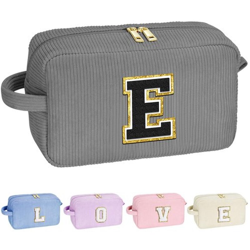 YOOLIFE Travel Makeup Bags for Women - Girls Gifts Initial Gray Small Makeup Bag Makeup Pouch Brush Pouch Makeup Bag Travel Must Haves Letter Cute Makeup Bag Friend Birthday Gifts for Women Letter E