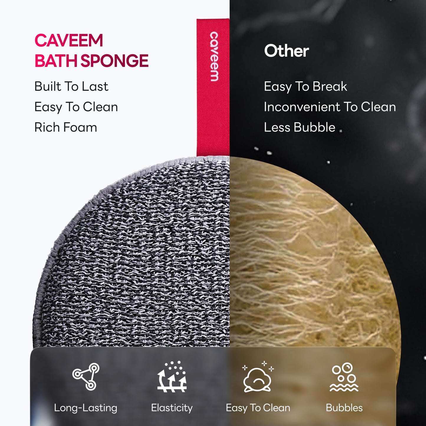 Caveem Exfoliating Body Scrubber, Extra Rough Shower Exfoliator Sponge, Body Exfoliating Sponges for Remove Dead Skin, Bath and Body Exfoliate Buffer, Round Sponge for Women (2 Pack)