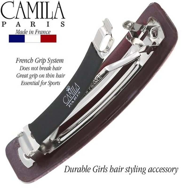 Camila Paris CP3337 French Hair Barrette Clip for Girls, Bordeaux, Rubberized Metal Clasp Strong Hold Grip Hair Clips for Women, No Slip Durable and Styling Girls Hair Accessories, Made in France