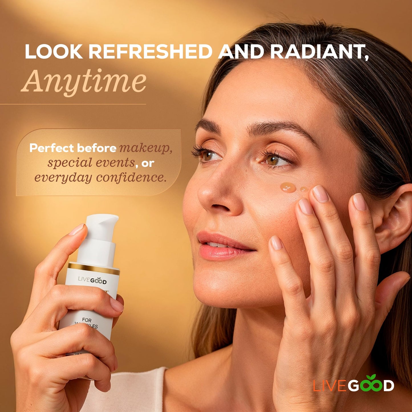 LIVEGOOD Instant Youth Wrinkle Reducer, Face and Eye Smoothing Cream for Fine Lines and Puffiness, Fast-Absorbing Silicate Formula for Temporary Firming and Visible Results in Minutes (30 mL)