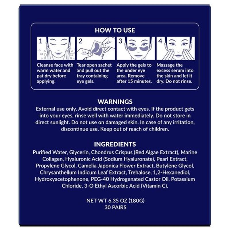 Under Eye Patches for Dark Circles and Puffy Eyes (6 Pairs), Marine Collagen Eye Gel Pads for Puffiness with Vitamin C, Hyaluronic Acid, and Pearl Extract, Eye Mask for Dark Circles and Puffiness