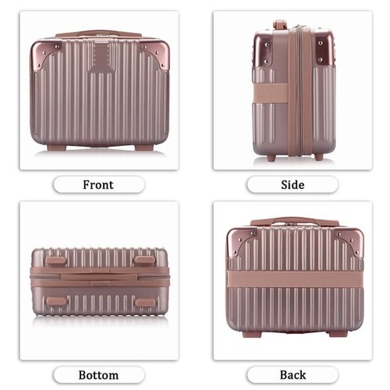 BSTKEY Portable Hard Shell Cosmetic Travel Case, Small Travel Hand Luggage with Elastic Band, Mini ABS Carrying Makeup Case Suitcase, Rose Gold
