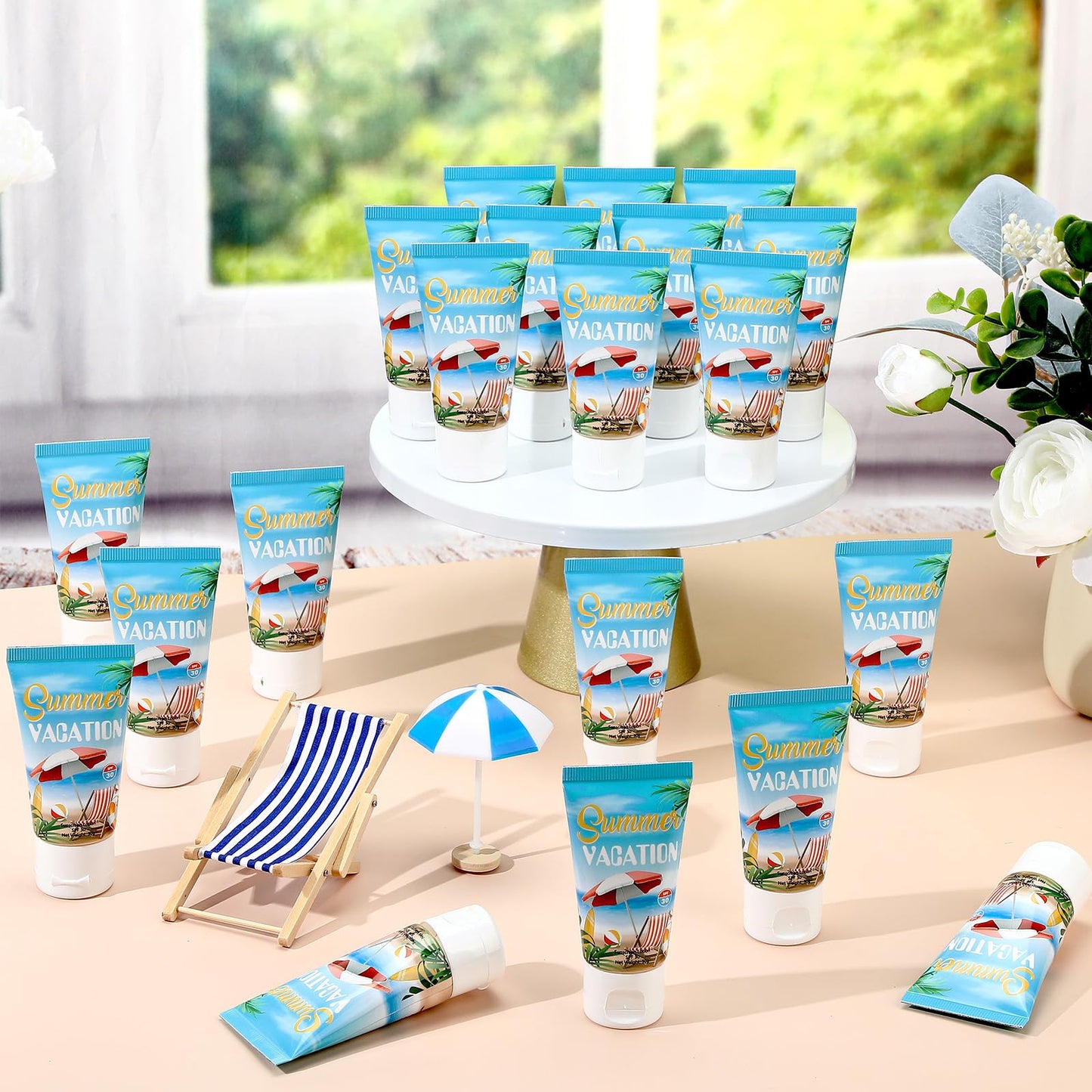 Dansib 36 Pcs Mini Tinted Sunscreen Bulk for Summer Vacation Party Spf 30 Water Resistant Sunscreen Lotion Bulk 1 oz Travel Size for Thank You Gifts Party Supplies (Vacation)