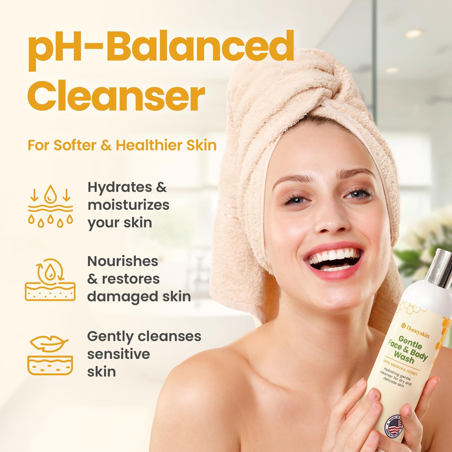 Honeyskin Face and Body Wash Moisturizer for Acne and Sensitive Skin Body Wash with Manuka Honey - Hydrating Facial Cleanser for Dry and Sensitive Skin and Anti-Aging Skincare for Men and Women (4oz)