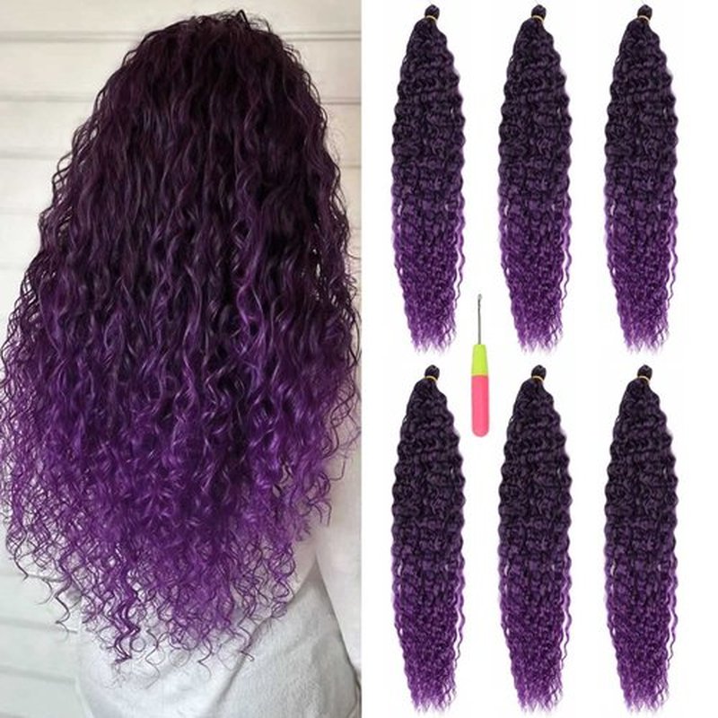MAYSA Purple Ocean Wave Crochet Hair 22inch Black Mix Purple Ombre Deep Wave Crochet Hair 6Packs Synthetic Curly Crochet Hair #1BT Purple