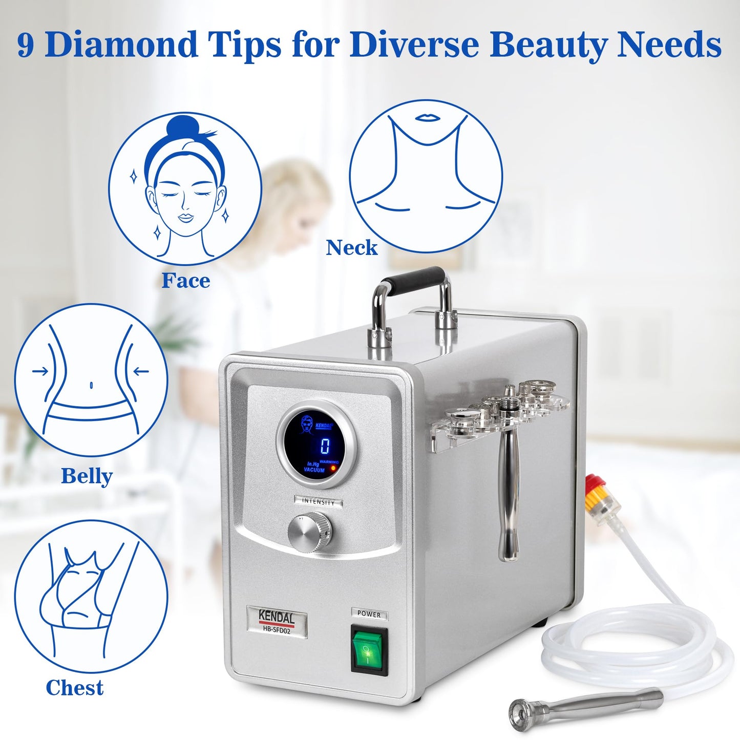 Kendal Professional Diamond Microdermabrasion Machine, Dermabrasion Facial Skin Care Equipment with Digital Display also good for home use 110V-220V HB-SFD02