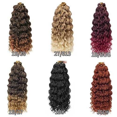 Ocean Wave Crochet Hair 24inch Deep Wave Curly Crochet Hair For Women Burgundy Hawaii Curly Braiding Hair Synthetic Bohemian Crochet Braid Water Wave Crochet hair Extensions (6Packs, 1B/BUG)