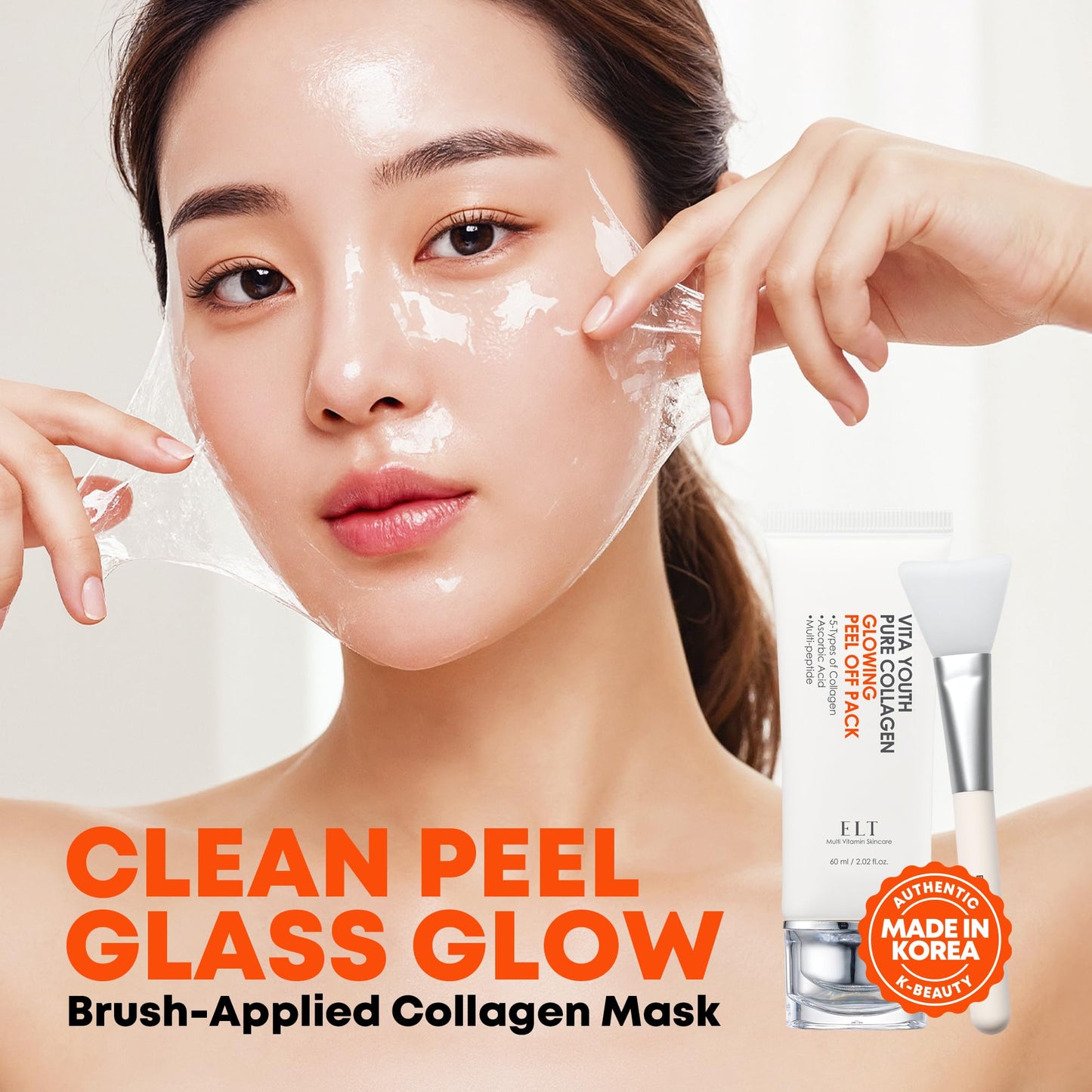 ELT Collagen Peel Off Wrapping Facial Mask Pack (4.04 fl.oz) with Silicone Brush - Korean Face Peel Mask - Hydrating & Firming Facial Mask with 5 Types of Collagen, 8 Peptides (2 count (Pack of 2))