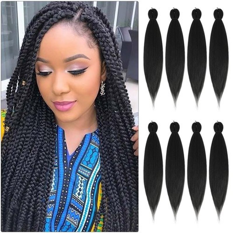 Braiding Hair Pre Stretched Long Pre Stretched Braiding Hair Extensions Braiding Hair Pre Stretched 20 Inch 8 Packs Synthetic Braiding Hair Extensions For Braids (20inch,1B)