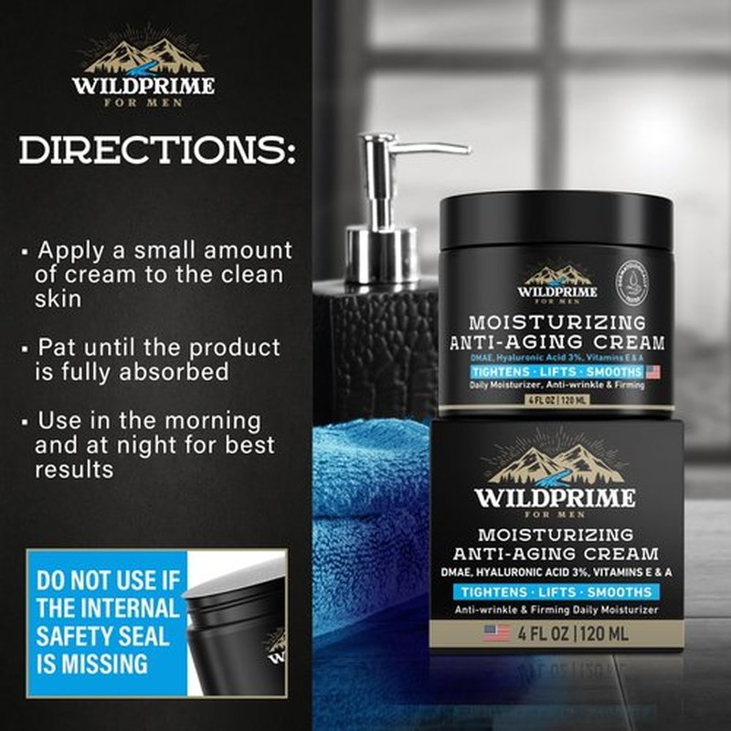 Men's Face Moisturizer Cream - Anti Aging & Wrinkle - Made in USA - Collagen, Hyaluronic Acid, Vitamins E & A, Avocado Oil - After Shave Lotion - Age Facial Skin Care, Day & Night Moisturizing, 4 oz