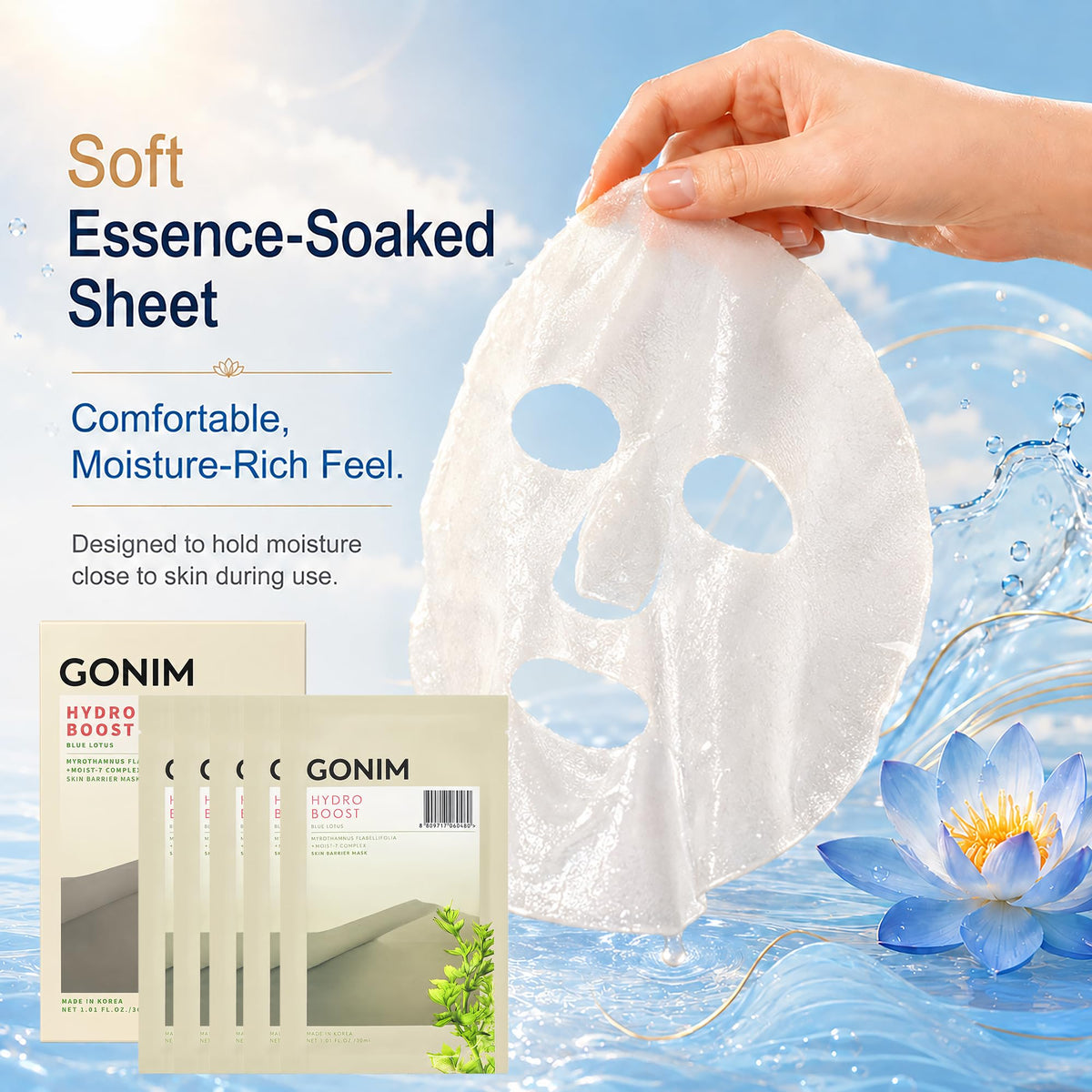 GONIM Korean Face Mask, Hydrating Face Mask with Hyaluronic Acid, Vitamin C