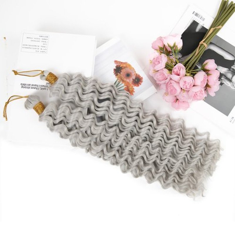 Deep Wave Crochet Hair 18 Inch 2 packs Long Curly Braiding Hair Extensions Ocean Wave Crochet Hair For Black Women Synthetic Ocean Wave Curly Crochet Hair For Boho Box Braids (#grey, 18inch, 2pack)