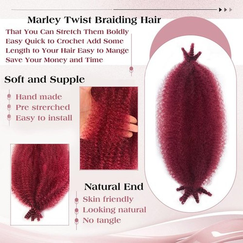 12 Inch Kinky Twist Hair 8 Packs Marley Twist Braiding Hair Pre-Separated Afro Spring Twist Hair Burgundy Afro Twist Hair for Faux Locs (Bug#, 12 Inch(Pack of 8))