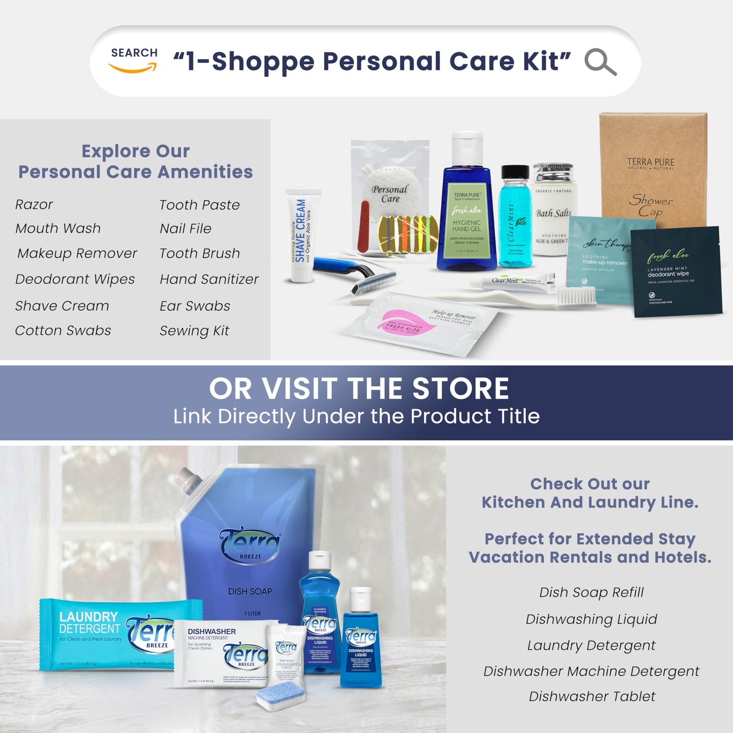 Personal Care Travel Toiletries | 1-Shoppe Amenities Kit | Travel Shaving Set, Toothbrush & Paste, Mouthwash, Makeup Wipes, Swabs, Nail File & Sewing Kit | 75 Pieces