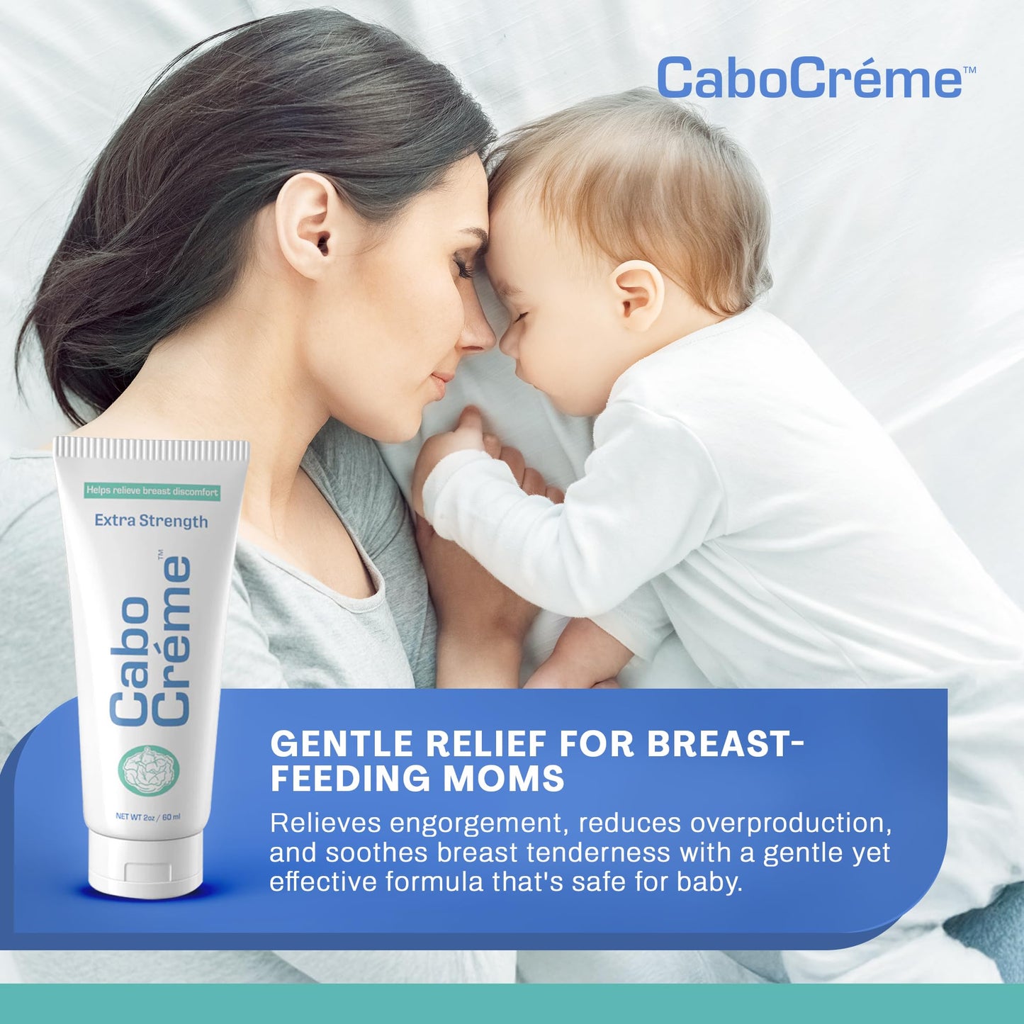 CaboCréme Extra Strength Cabbage Breast Cream - 2X Strength for Engorgement Relief & Breastfeeding Weaning Support - Dry Up Breast Milk - OB-GYN Created & Breastfeeding Mother-Approved - 2 oz, 2-Pack