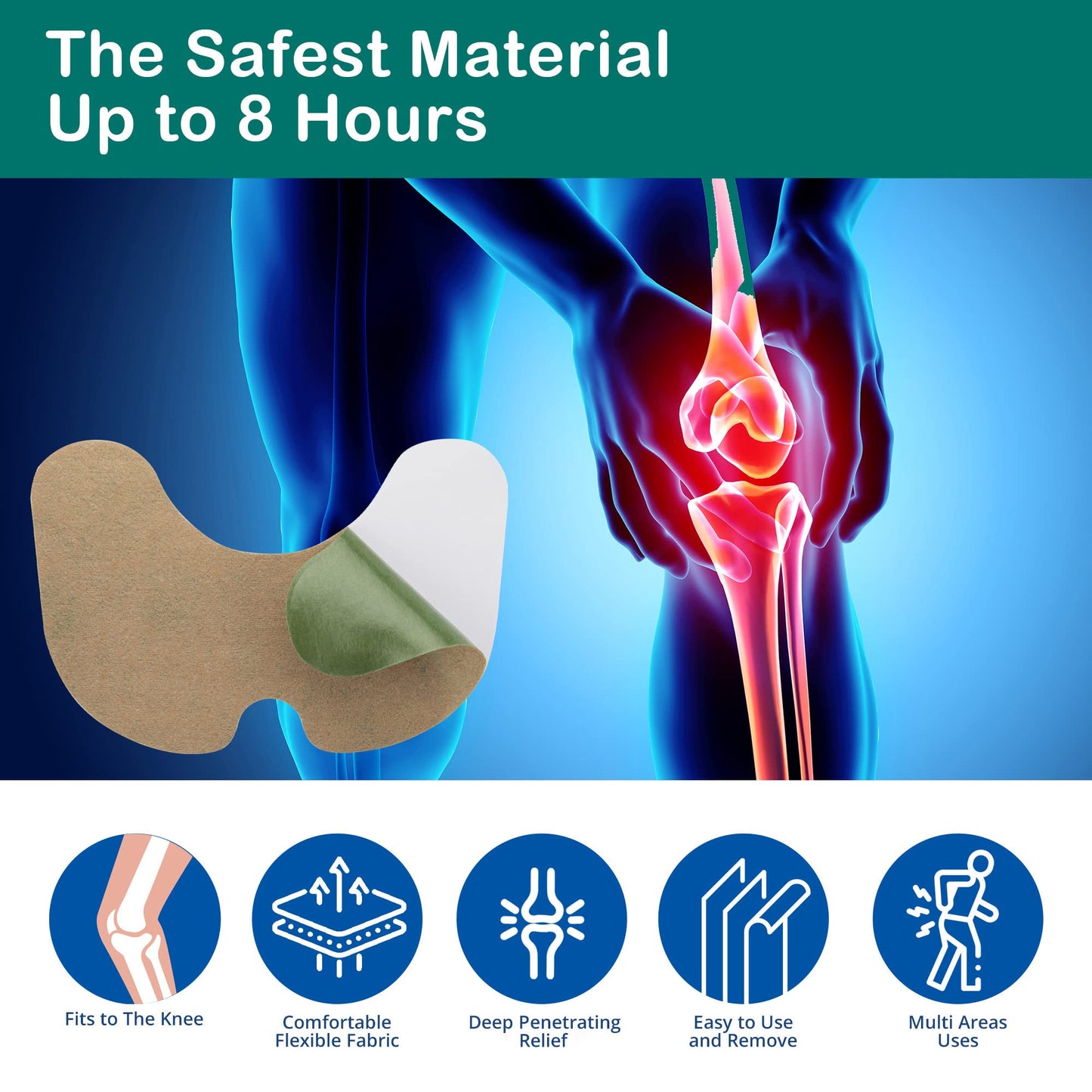 AOSORW Knee Relief Heat Patches: 24 Count Natural Herbal Wormwood Patches for Arthritis & Bone-on-Bone Support - Long-Lasting Relief for Muscle and Joint Discomfort