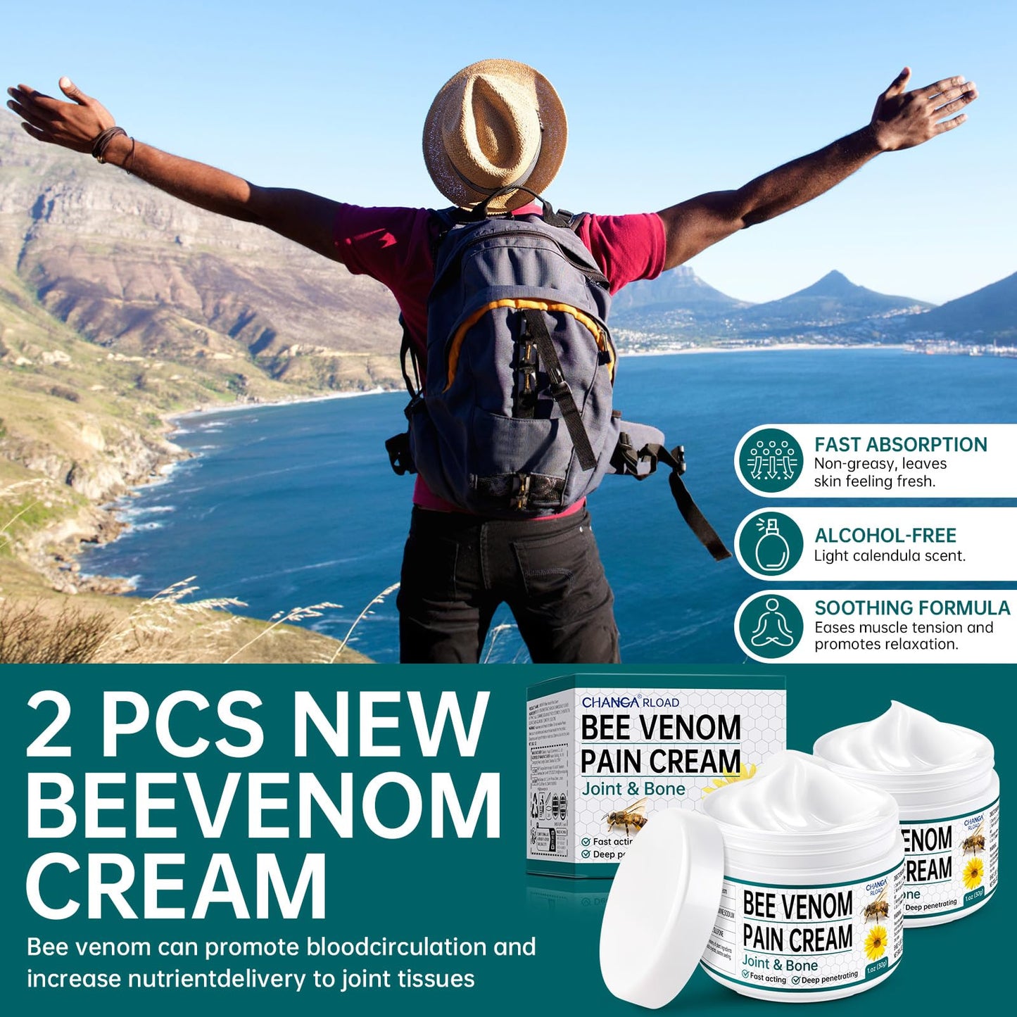 CHANGARLOAD New Zealand Bee Venom Cream for Body Part, 2 PCS Specially Selected Bee Venom Cream, Designed for Daily Care of Back, Neck, Hands, and Feet, Comfortable Care Experience
