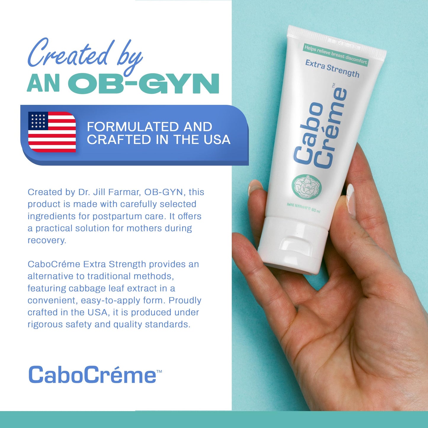 CaboCréme Extra Strength Cabbage Breast Cream - 2X Strength for Engorgement Relief & Breastfeeding Weaning Support - Dry Up Breast Milk - OB-GYN Created & Breastfeeding Mother-Approved - 2 oz, 2-Pack