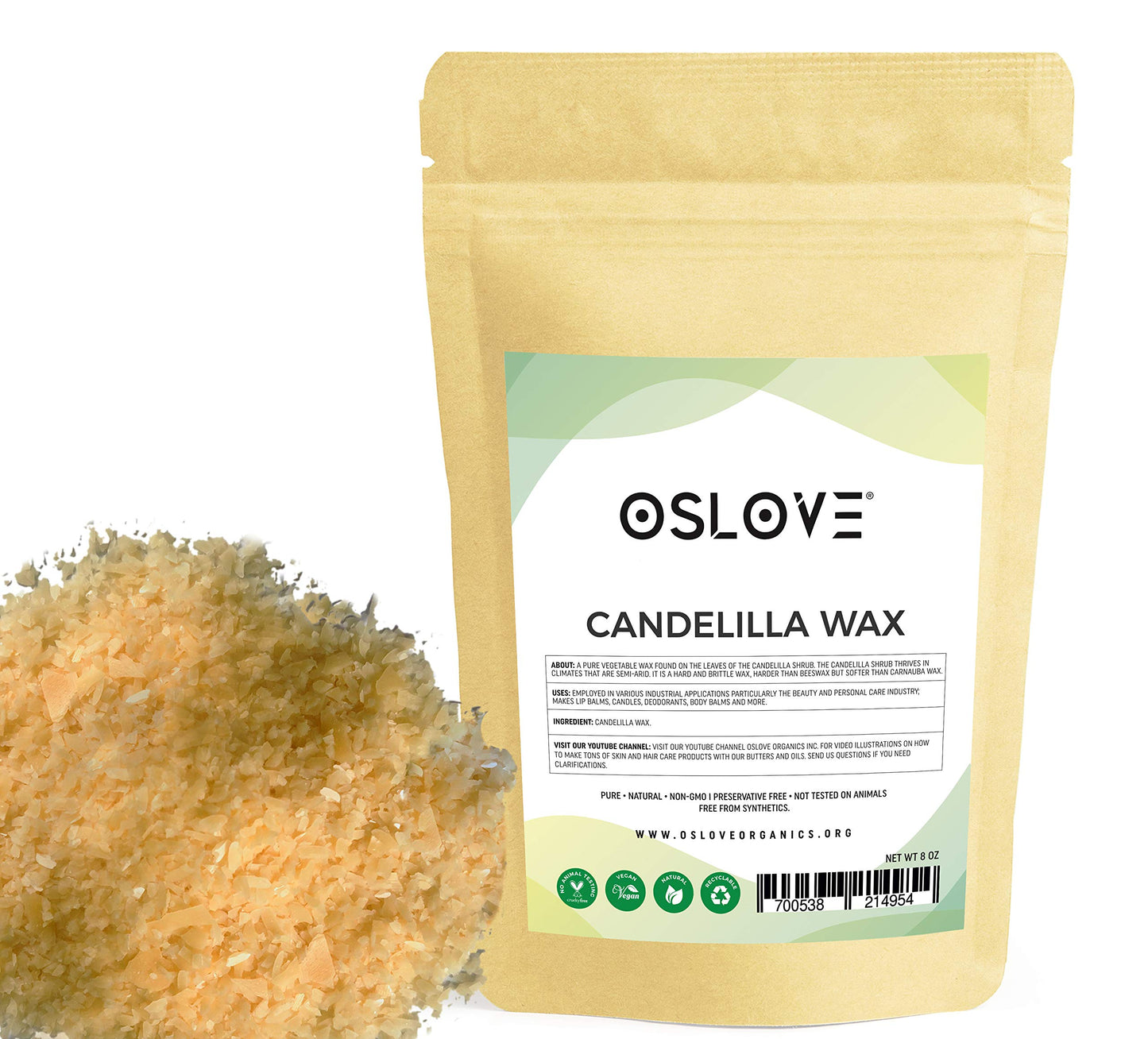 Oslove Organics Pure Candelilla Wax/Pellets- Obtained from Candelilla shrub | Great Substitute for Beeswax, Vegan Hard Wax for soap making, body butters, salves & lotions-8 oz