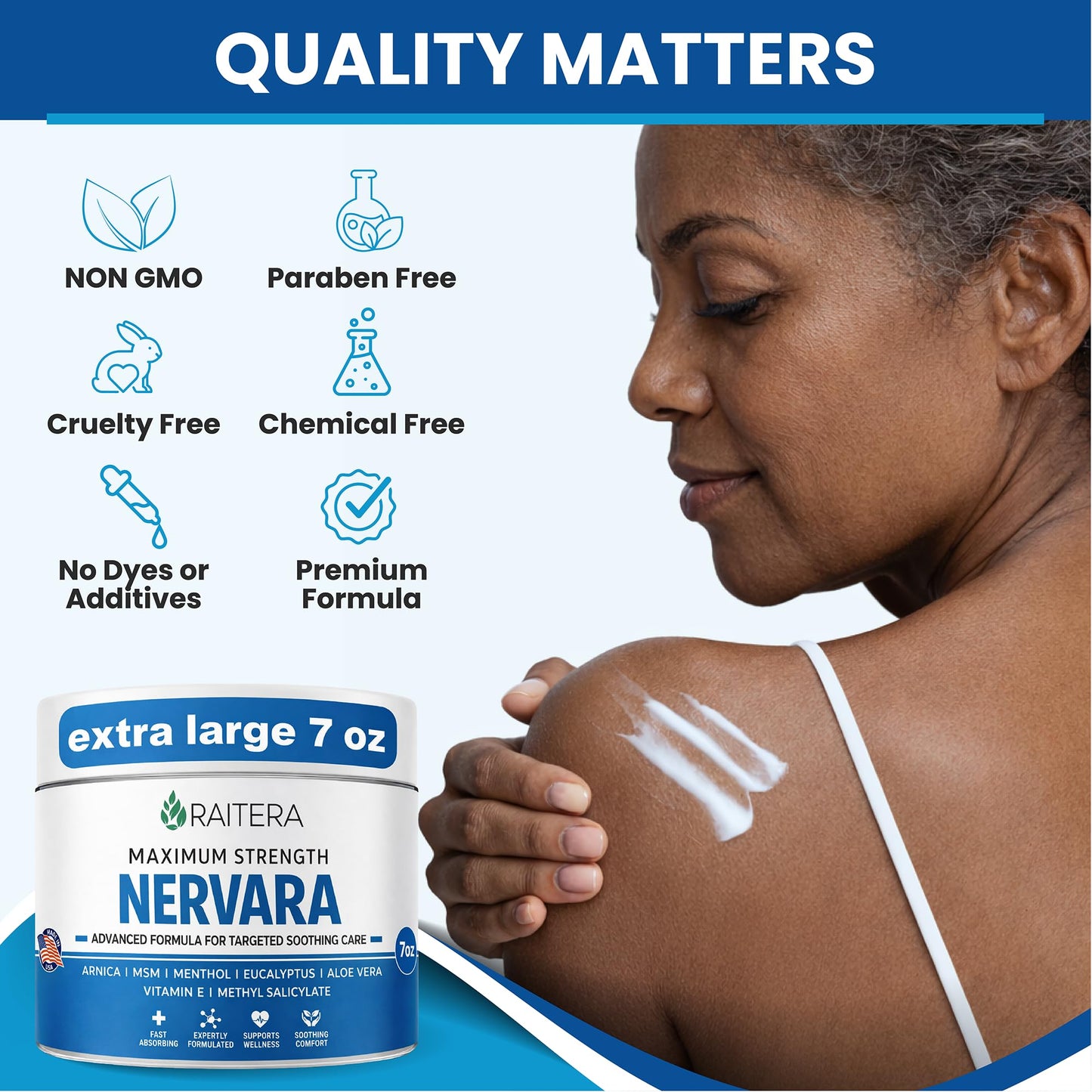 Raitera Neuropathy Nerve Cream – Maximum Strength for Feet, Hands, Legs, Toes – Advanced Cooling Non-Greasy Fast Absorbing Formula - Natural Ingredients Frankincense, Arnica, Aloe Vera, Turmeric, MSM
