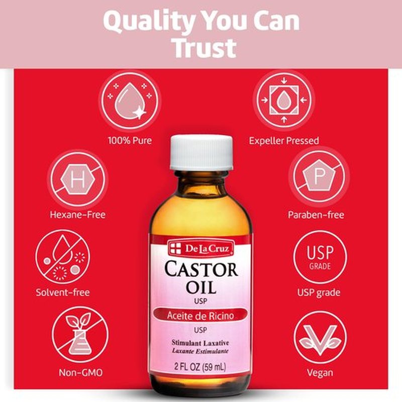 De La Cruz Castor Oil - 100% Pure Castor Oil for Hair, Skin, Eyelashes, and Eyebrows - USP Grade, 2 FL Oz (6 Bottles)