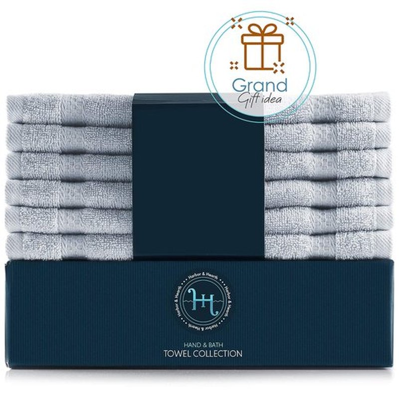 Hearth & Harbor Washcloths 12 Pack - 100% Cotton Washcloth for Body and face, High Absorbent and Soft 13"x13" Body Wash Cloth, Quick Dry - Ice Blue Washcloths