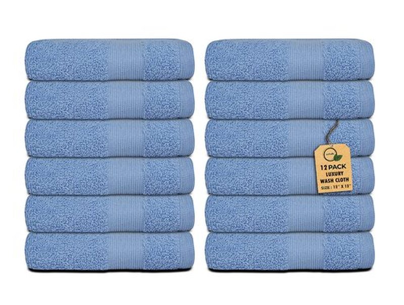 Premium Wash Cloths Pack of 12 (13" x 13" Inches)- 100% Combed Ring Spun Cotton WashCloth - Luxury Washcloths – Ultra Soft Face Towels - Highly Absorbent Wash Cloth for Face (Sky Blue)