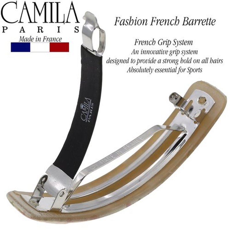 Camila Paris CP3335 French Hair Barrette Clip for Girls, Pink/Green, Rubberized Metal Clasp Strong Hold Grip Hair Clips for Women, No Slip Durable and Styling Girls Hair Accessories, Made in France