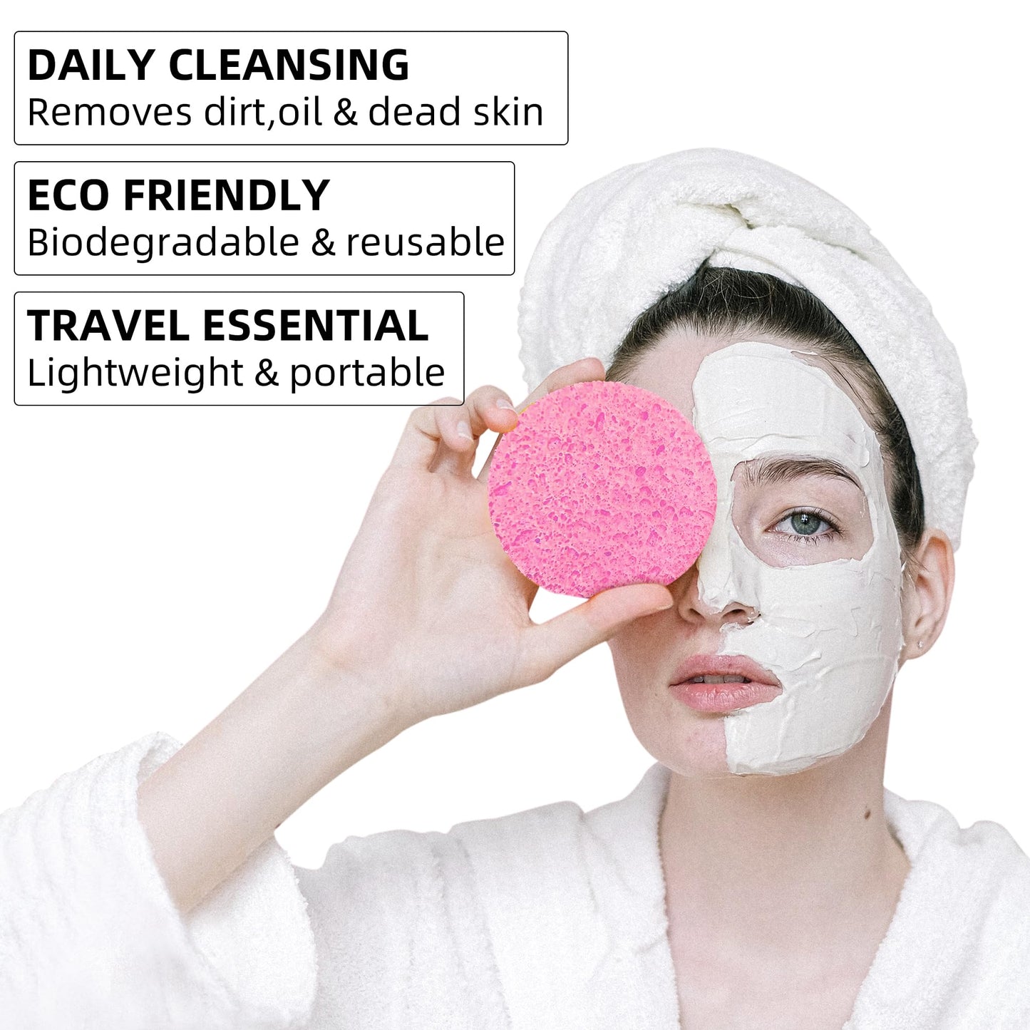 50-Count Compressed Facial Sponges|Kickleen 100% Natural Cellulose Cosmetic Spa Sponges for Daily Facial Cleansing|Makeup and Mask Removal|Exfoliating|Skin Massage|Pore Exfoliation (50 Count (Pink))