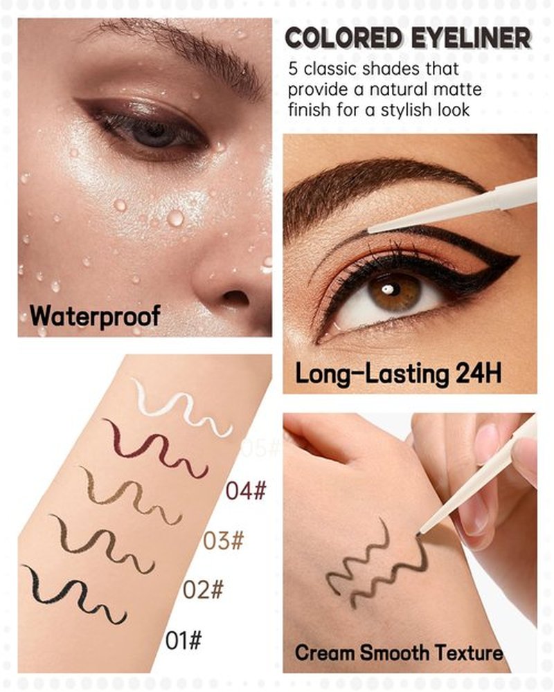 Light Brown Eyeliner Gel Pencil, Waterline Eyeliner Waterproof Smudge Proof, Ultra-Fine Tip, Matte Gel Cream Smooth Texture, Quick-Drying Long-Lasting, High Pigmented Eye Liner Pen Makeup for Women-03