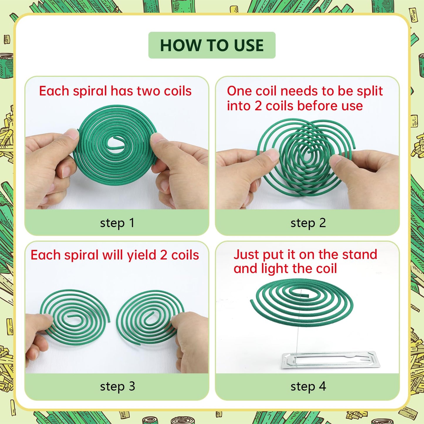SCENTORINI Citronella Coils, 48 PCS Citronella Incense with Coil Holder, Suitable for Summer Home Outdoor Use, Pool Side, Patio, Camping, Porches, Courtyards, Farms, Garden Planting Area