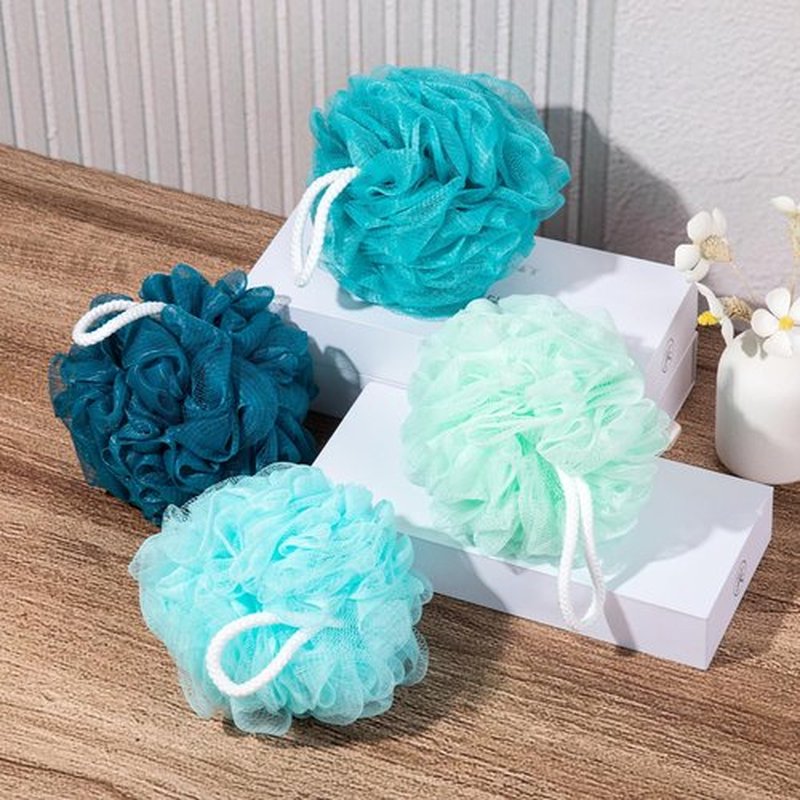 MTDLYICE Loofah Sponge 75g 4 Pack, Bath Sponge Soft Mesh Shower Puff Loofah for Women, Exfoliating Body Scrubber, lufas for Women, Shower Accessories (Blue)