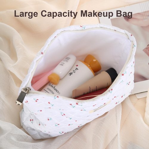 Wudimeitt Cosmetic bag Makeup bag Preppy Cute Corduroy Toiletry bag for women travel essentials (Red cherry)
