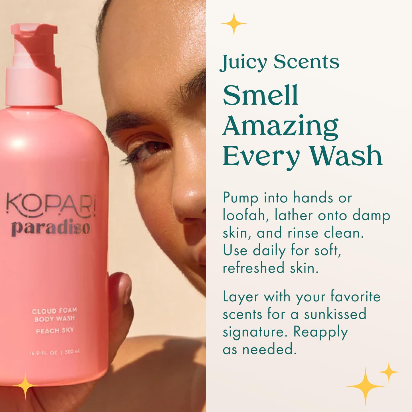 Kopari Paradiso Cloud Foam Body Wash – Peach Sky | Hydrating Foaming Body Wash with Hyaluronic Acid & Vitamin E | Gentle Cleanse, Juicy Scent