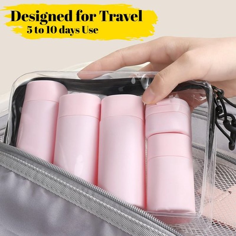FANPOI 5pcs Travel Cream Dispenser Bottles Set Travel Bottles Toiletry Containers Set, TSA Approved, Travel Essentials (Pink)
