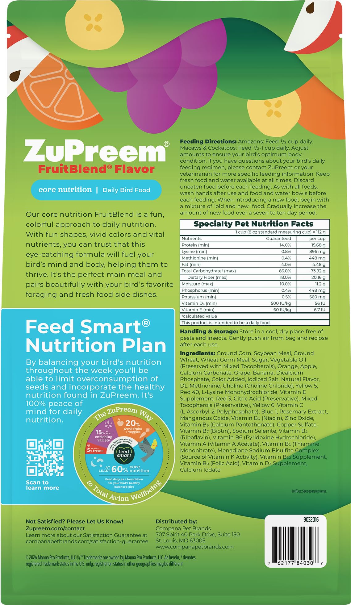 ZuPreem FruitBlend Macaw & Cockatoo Food, Uniform Bird Food, L, 3.5 lb