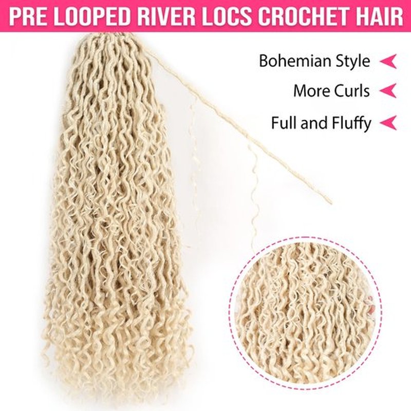 RuiYok 18 Inch Blonde Goddess Locs Crochet Hair 8Packs Faux Locs Crochet Hair with Curly Ends Pre-looped River Locs Crochet Hair Boho Hippie Locs Synthetic Hair Extensions(#613)
