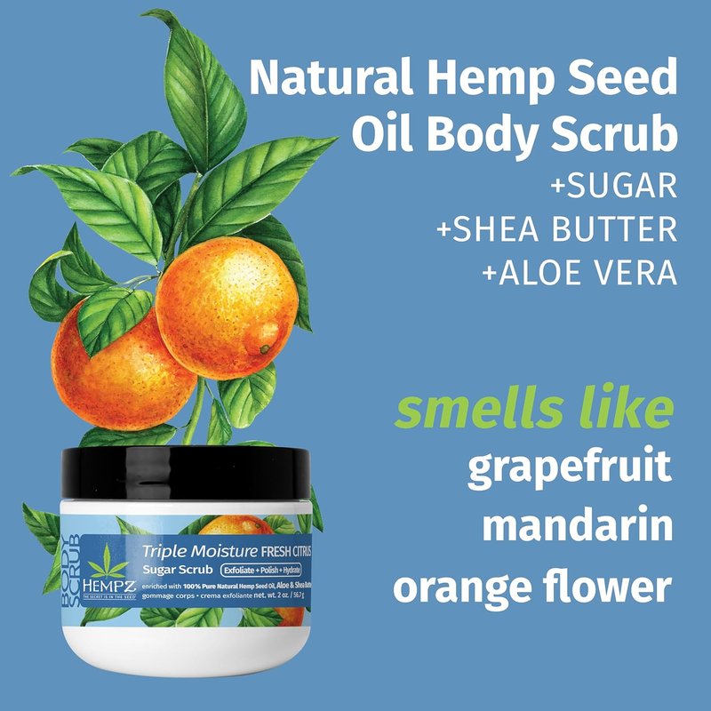 Hempz Mini Sugar Body Scrub - Triple Moisture Fresh Citrus | Travel Size 2 oz.