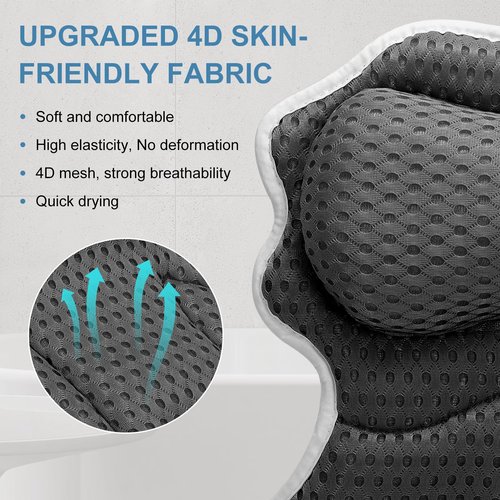 SetSail Bath Pillow, Relaxing Bath Pillows for Tub Neck and Back Support Soft 4D Breathable Air Mesh Ergonomic Bathtub Pillow with 6 Strong Suction Cups and Hook Luxury Bathroom Accessories,Black