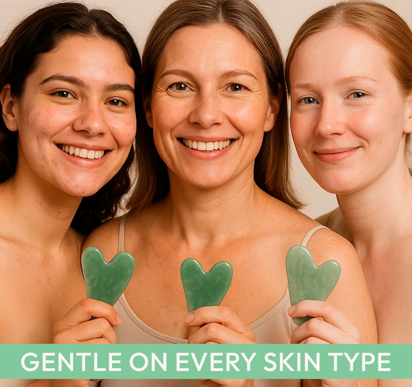 DoSensePro Real Jade Gua Sha Facial Tool, Heart-Shaped Stone, Gift-Boxed