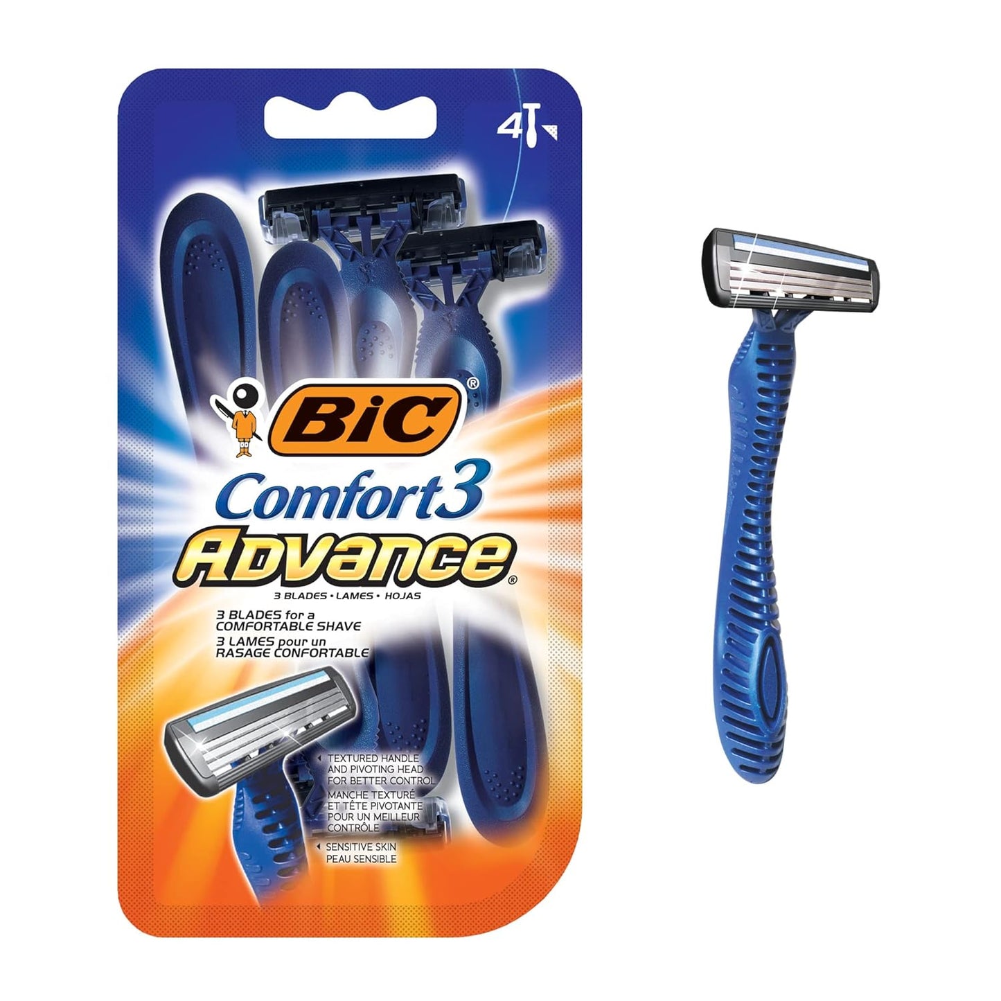 BIC Comfort 3 Advance Disposable Razors for Men, For an Ultra-Soothing and Close Shave, 4 Count (Pack of 6)