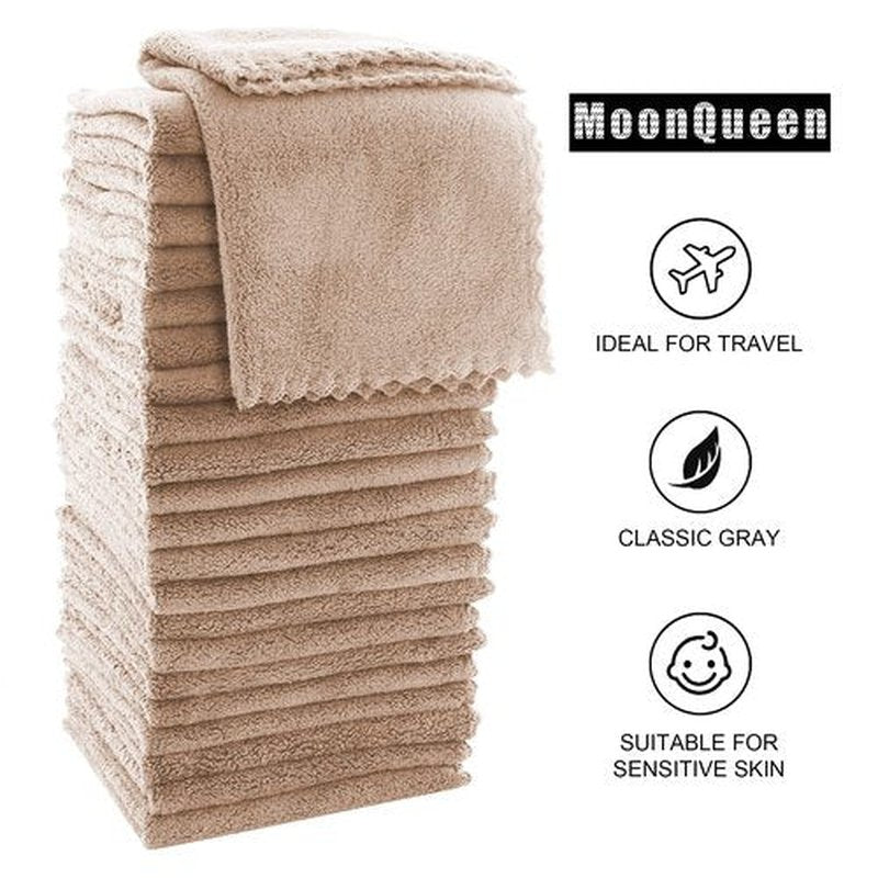 MOONQUEEN Ultra Soft Premium Washcloths Set - 12 x 12 inches - 24 Pack - Quick Drying - Highly Absorbent Coral Velvet Bathroom Wash Clothes - Use as Bath, Spa, Facial, Fingertip Towel (Brown)