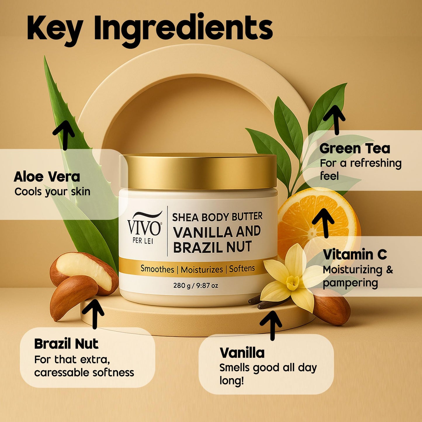 Vivo Per Lei Shea Body Butter - with Hyaluronic Acid & Aloe Vera - 9.87 Oz
