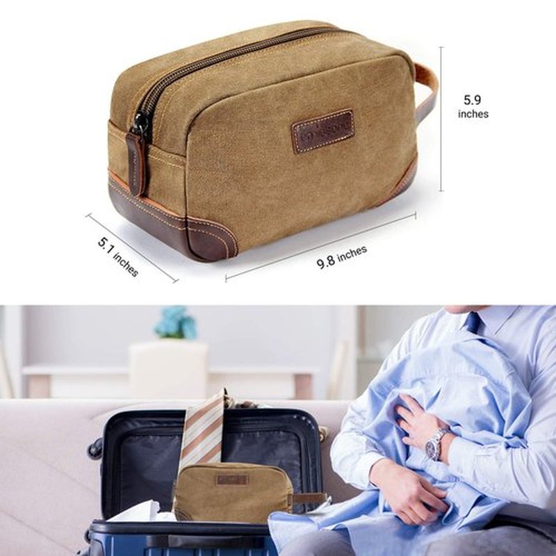 emissary Men's Toiletry Bag, Leather and Canvas Travel Toiletry Bag, Dopp Kit for Men, Travel Bathroom Bag Men's Shaving Kit, Travel Kit Small Bags for Men, Shaving Bag for Travel Accessories (Brown)