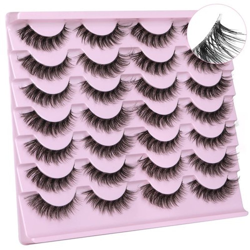Newcally Lashes Mink False Eyelashes Natural Look Wispy Clear lash Band Fake Eyelashes Fluffy 3D Curly Strip Volume Cat Eye Lashes Pack 14 Pairs