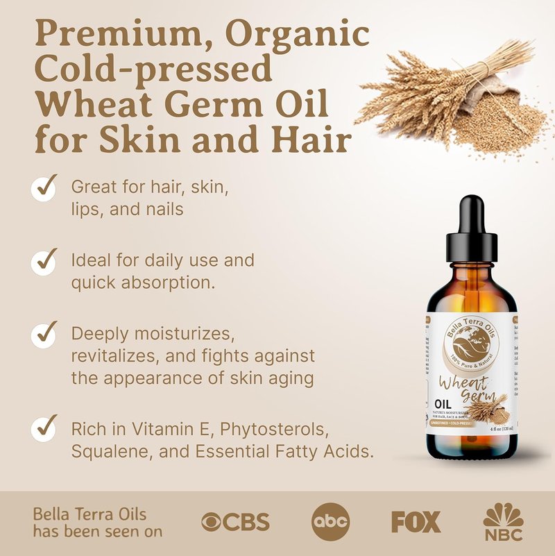 Natural Wheat Germ Oil 8 oz - Potent Vitamin E Face Oil for Skin Nourishment | Essential Nutrients for Radiant Beauty